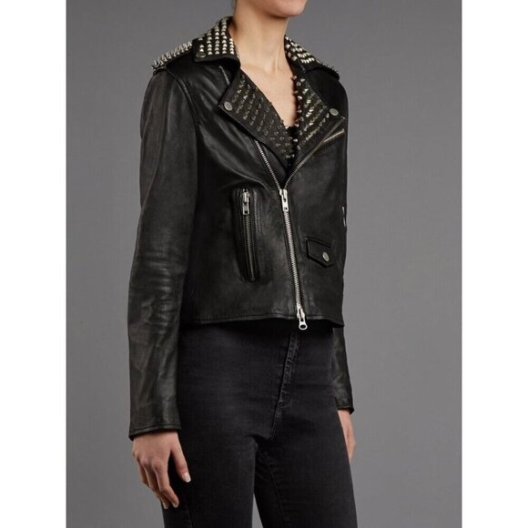 Muubaa Voisin Leather Studded Biker Jacket Size US 4 S Womens Black $700 - Picture 15 of 16